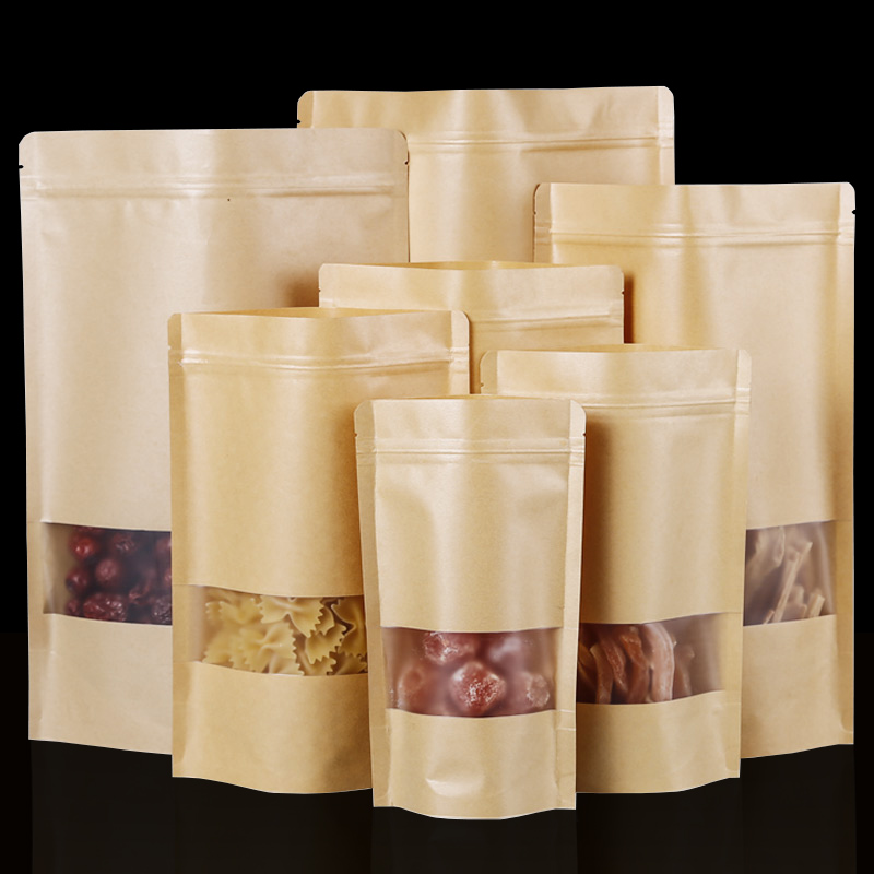 Food Snacks Packets - 100 шт. коричневый Doypack крафт-упаковка, бумажный